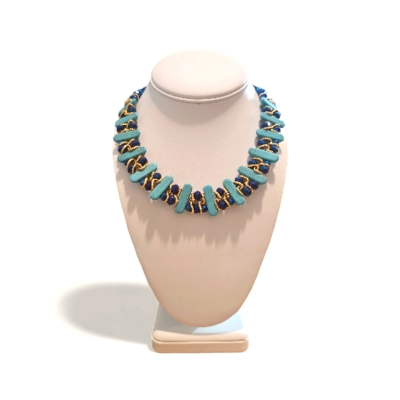 Boho Style Two Rows Crescent High - Quality Turquoise Crystal Necklace. - Picture 5 of 10